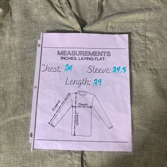 Sigrid Olsen Green Linen Button Up Shirt L Roll Tab Sleeve Coastal Classic Core - Picture 6 of 6